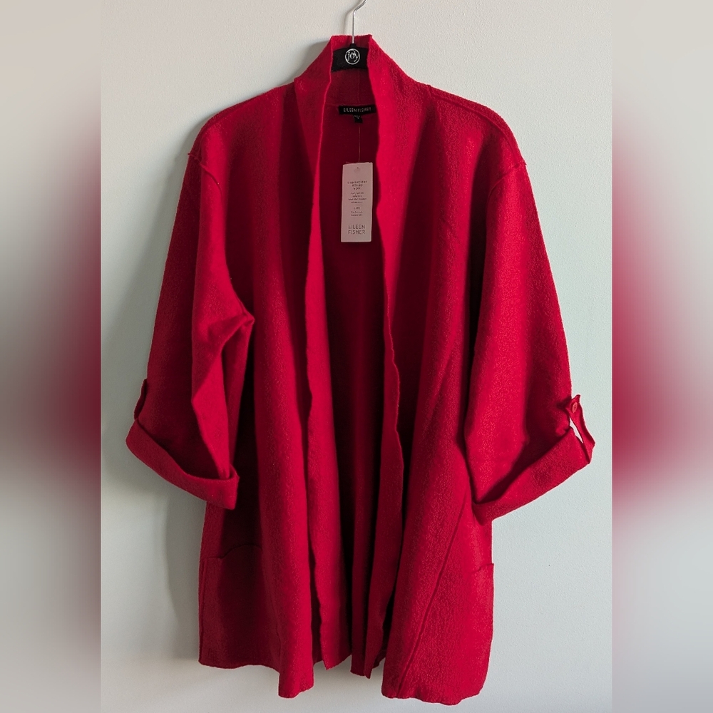 Eileen Fisher Rich Red Three-Quarter Sleeve Blazer
